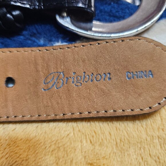 Vtg Brighton Black Croc Embossed Leather Braided Rope Belt  B60133  Size 34 main image 6